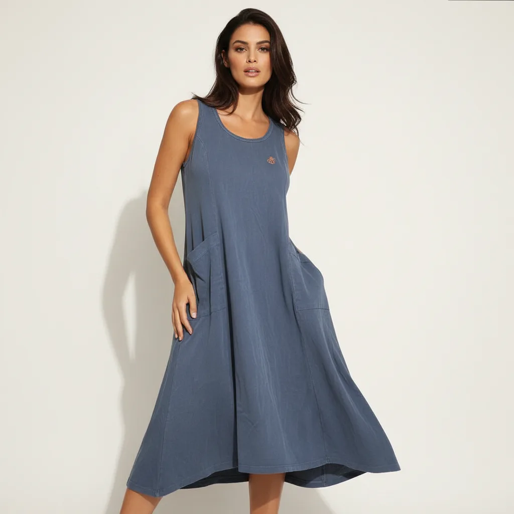 Vestido midi azul estonado com bolsos